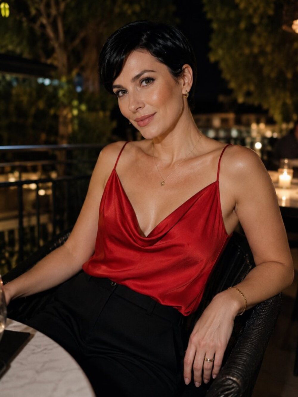 Ekouaer Red Satin Cowl Neck Camisole Date Night Y2K Top 2XL